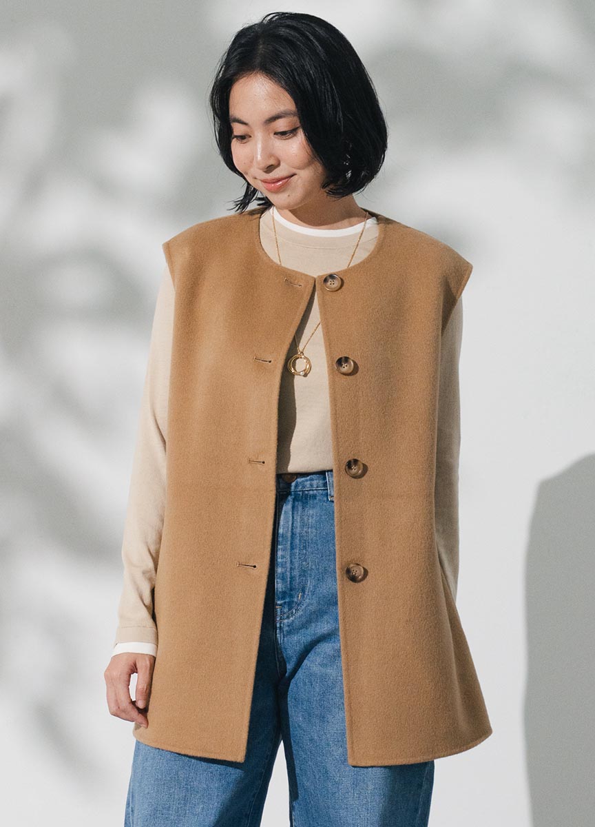 雙面呢圓領背心式大衣